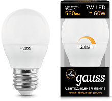Лампа светодиодная диммируемая Gauss LED Шар-dim E27 7Вт 590lm 3000К картинка 